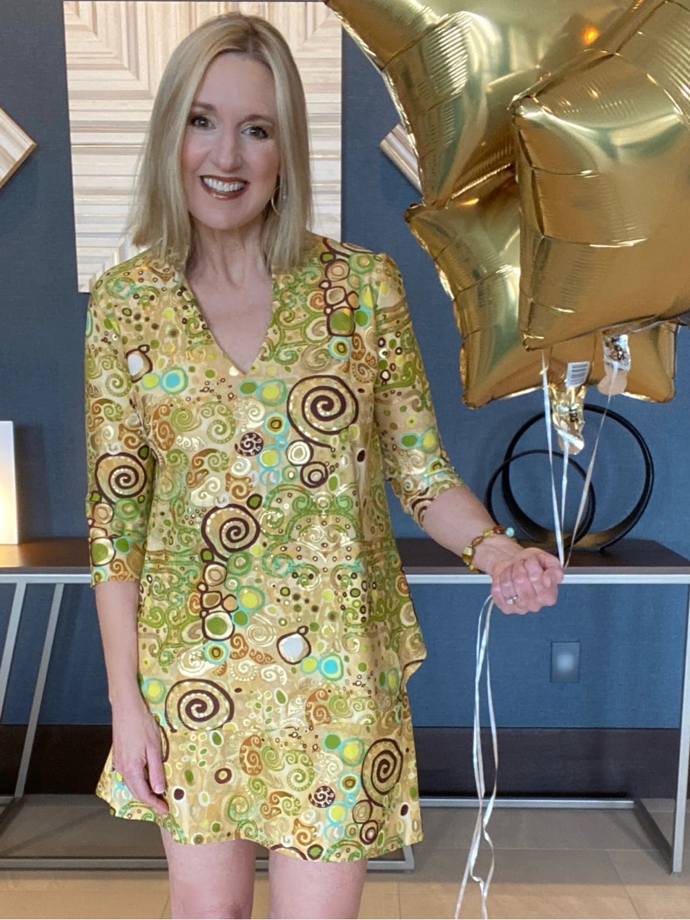 V-Neck Tunic Top with matching Skort - Gold & Green Swirl Print - Picture 9 of 10